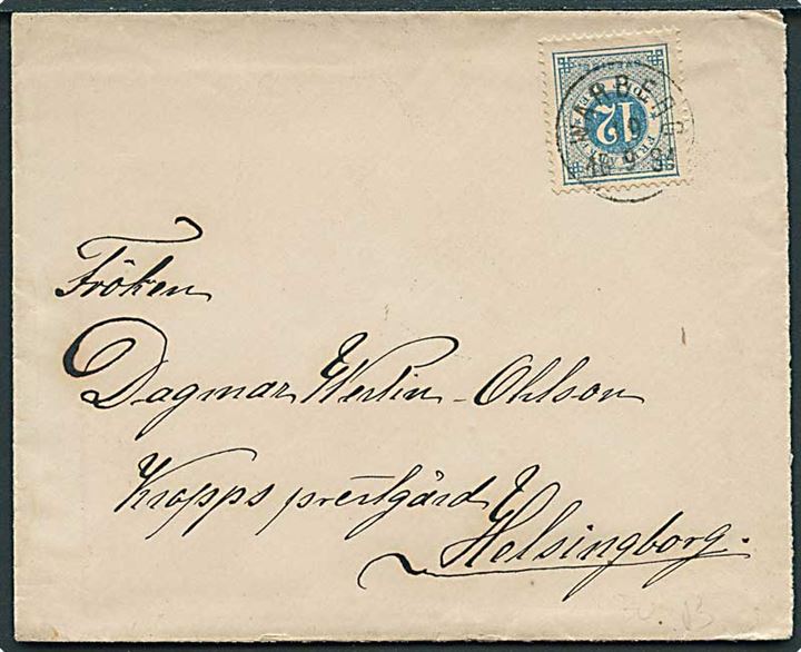 12 öre Ringtype på brev fra Warberg d. 19.9.1884 til Helsingborg.