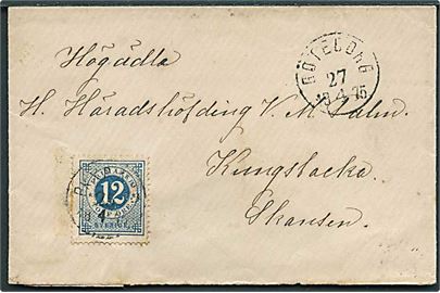 12 öre Ringtype på brev fra Göteborg d. 27.4.1875 til Kungsbacka, Skansen.
