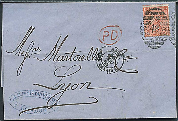 4d Victoria single på brev annulleret med nr.stempel 48 fra London d. 17.12.1868 til Lyon, Frankrig.
