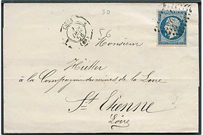 20 c. Napoleon på brev fra Lyon d. 9.12.1858 til St. Etienne.