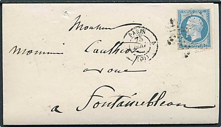 20 c. Napoleon III utakket på brev fra Paris d. 25.5.1855 til Fontainebleau.