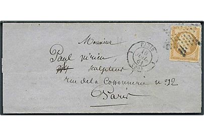 10 c. Napoleon III utakket på lokalbrev i Paris d. 16.7.1864.
