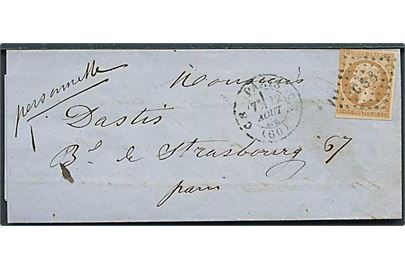 10 c. Napoleon III utakket på lokalbrev i Paris d. 22.8.1862.