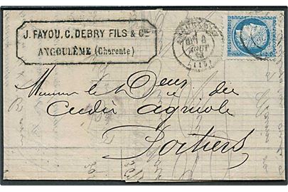25 c. Ceres på brev fra Angouleme d. 8.8.1876 til Poitiers.