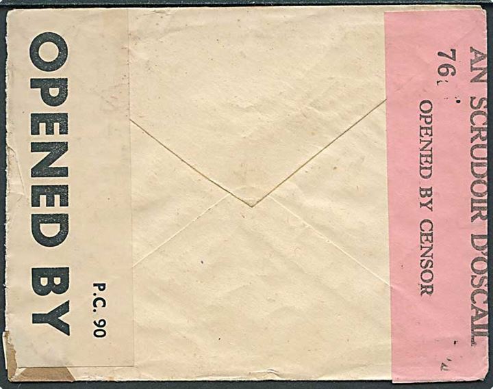 5 pg. Våben (3) på luftpostbrev fra Cill Ruis 1943 til Bayonne, USA. Åbnet af både irsk og britisk censur.