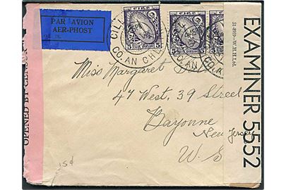 5 pg. Våben (3) på luftpostbrev fra Cill Ruis d. 15.8.1942 til Bayonne, USA. Åbnet af både irsk og britisk censur.