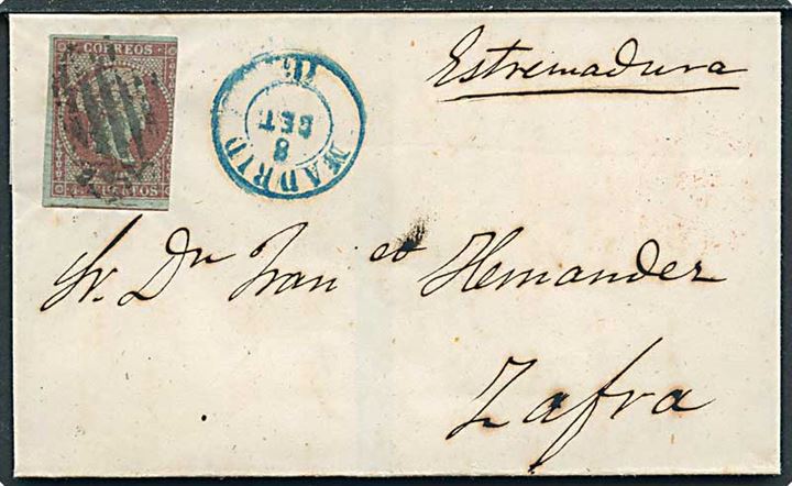 4 cts. Isabella utakket på brev fra Madrid d. 8.9.1855 til Zafra.