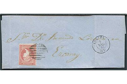 4 cts. Isabella på brev annulleret med stumt stempel og sidestemplet Logrono d. 3.12.1857 til Ezcaray.
