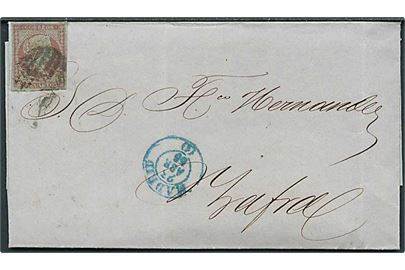 4 cts. Isabella på brev annulleret med stumt stempel fra Madrid d. 23.4.1855 til Zafra.