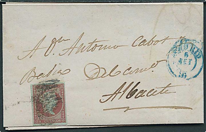4 cts. Isabella utakket på brev fra Madrid d. 5.9.1855 til Albacete.