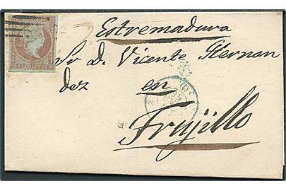 4 cts. Isabella utakket på brev annulleret med stumt stempel og svagt sidestempel d. x.3.1856 til Frujillo.