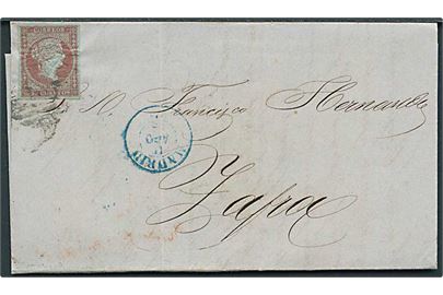 4 cts. Isabella utakket single på brev fra Madrid d. 11.8.1855 til Zafra.
