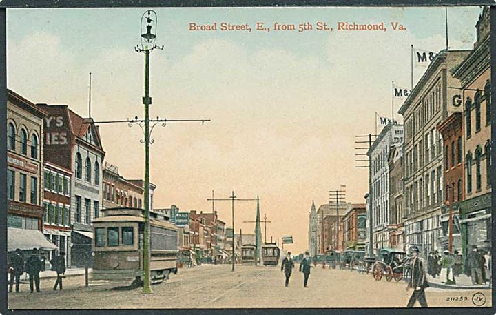 Sporvogn paa Broad Street i Richmond, Virginia, USA. Valentine no. 211259.