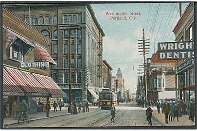 Sporvogn paa Washington Street i Portland, Oregon. USA. J.K. Gill no. 9203.
