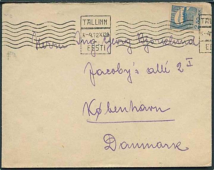 2,50 mk. Skyline utakket single på brev fra Tallinn d. 12.11.1920 til København, Danmark.