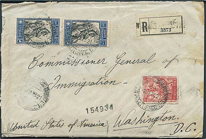 75 c. og 1,25 l. (2) Emanuel Philibert på anbefalet brev fra Vitulaon d. 8.11.1928 til Washington, USA. Nusset.