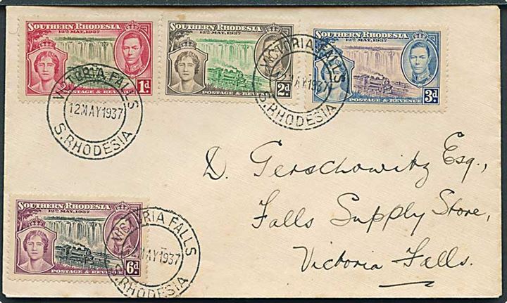South Rhodesia. Komplet sæt Coronation på FDC stemplet Victoria Falls S. Rhodesia d. 12.5.1937. 