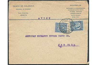 Colombia 4 c. og SCADTA 30 c. Luftpost udg. på luftpostbrev fra Girardot d. 1.7.1929 via Barranquilla til New York, USA.