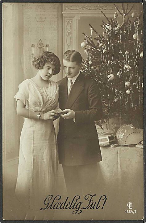 8/3 øre Provisorium og Julemærke 1921 på lokalt julekort annulleret med BLÅT neutralt maskinstempel i Aalborg d. 24.12.1921. Julemærke beskadiget. 