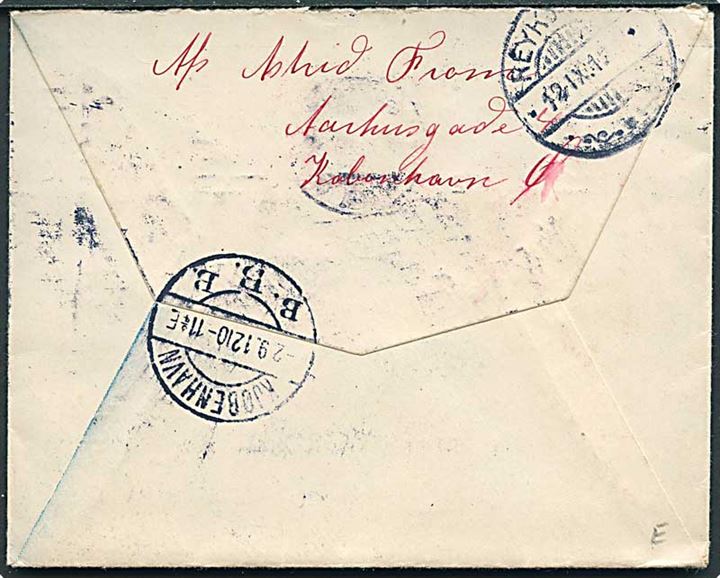 10 øre Bølgelinie på brev fra Kjøbenhavn d. 2.9.1912 til Reykjavik, Island. Ank.stemplet i Reykjavik d. 12.9.1912.