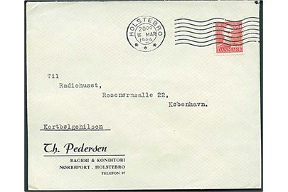 20 øre Chr. X på brev mærket Kortbølgehilsen fra Holstebro d. 16.3.1944 til Statsradiofonien i København. Kortbølgehilsen var en service, hvor der via radio kunne sendes korte personlige hilsner til danske i udlandet.