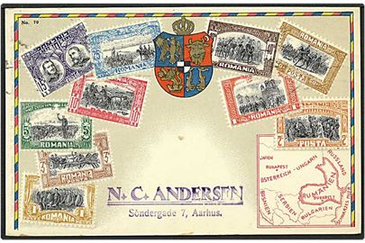 Frimærkepostkort med mærker fra Rumænien. No. 79.