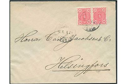 10 pen Våben i parstykke på brev fra Kuopio d. 10.10.1898 til Helsingfors.