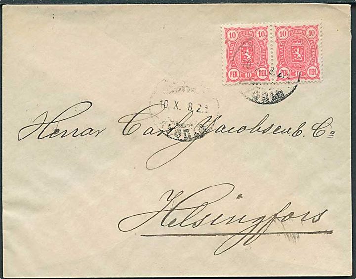 10 pen Våben i parstykke på brev fra Kuopio d. 10.10.1898 til Helsingfors.