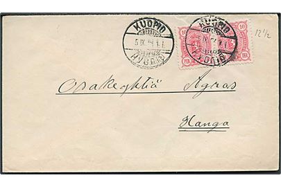 10 pen Våben i parstykke på brev fra Kuopio d. 5.9.1894 til Hangö.