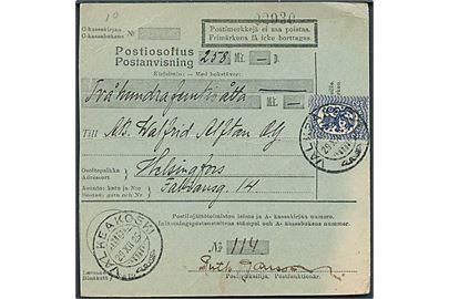 2 mk. Løve single på postanvisning fra Valkeakoski d. 29.12.1925 til Helsingfors.