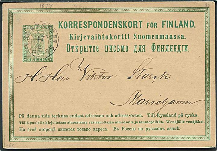 8 pen. helsagsbrevkort fra Björneborg d. 17.6.1875 til Mariehamn på Ålandsøerne.