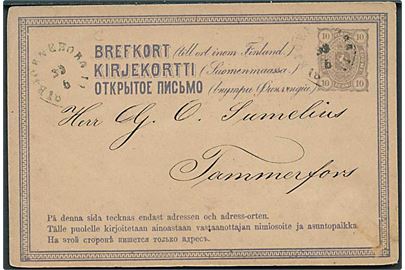 10 pen. helsagsbrevkort fra Björneborg d. 28.5.1877 til Tammerfors.