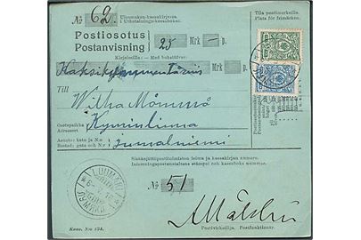 5 pen. og 20 pen. Våben på postanvisning fra Luumäki d. 6.5.1916 til Kyminlinna.