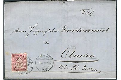 10 c. Helvetia på brev fra Einsiedeln d. 28.6.1871 til Amden.