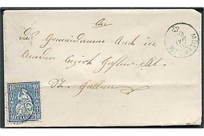 10 c. Helvetia på brev fra Hüllheim d. 26.5.1863 til Amden.