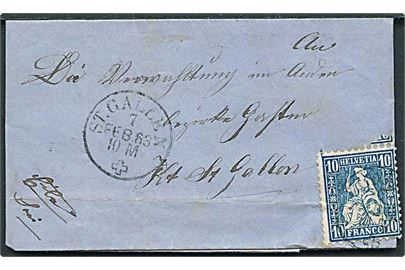 10 c. Helvetia på brev fra St. Gallen d. 7.2.1863 til Amden.