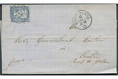 10 c. Helvetia på brev fra Rapperswyl d. 11.4.1866 til Amden.