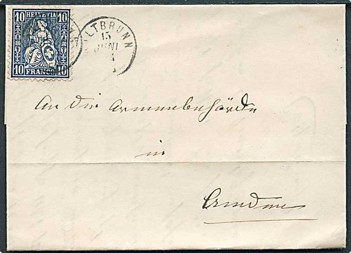 10 c. Helvetia på brev fra Kaltbrunn d. 15.6.1864 til Amden.