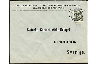 12 øre oliven Chr. X singelfrankatur på brev fra København d. 23.1.1919 til Limhamn, Sverige.
