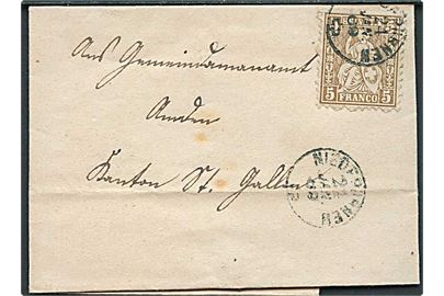 5 c. Helvetia på brev fra Miederurnen d. 24.1.1869 til Amden.
