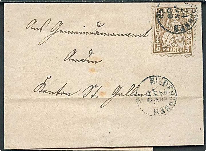 5 c. Helvetia på brev fra Miederurnen d. 24.1.1869 til Amden.