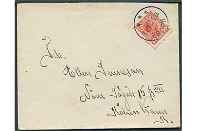 10 øre Chr. X på brev annulleret med brotype IIIb Kjøge d. 19.3.1917 til Kjøbenhavn. På bagsiden afs.-stempel: K.F.U.M.s Soldaterhjem Køge.