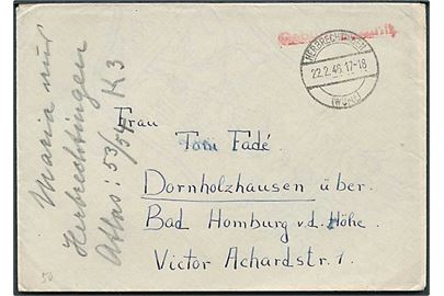 Ufrankeret brev stemplet Gebühr bezahlt fra Herbrechtingen d. 22.2.1946 til Dornholzhausen.