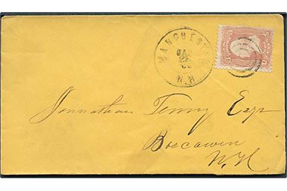 3 cents Washington på brev annulleret med stumt stempel fra Manchester N.H. d. 26.1.18xx til Boscawen, N.H.