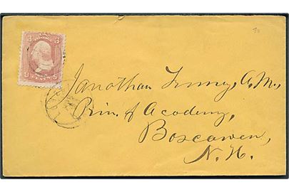 3 cents Washington på brev annulleret med stumt stempel fra Lowell Mas. 18xx til Boscawen N.H.