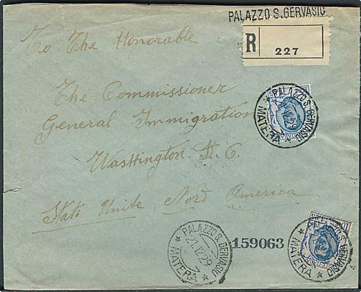 1,25 L. Emanuel (2) på anbefalet brev fra Palazzo s. Gervasio Matera d. 21.12.1929 til Washington, USA.