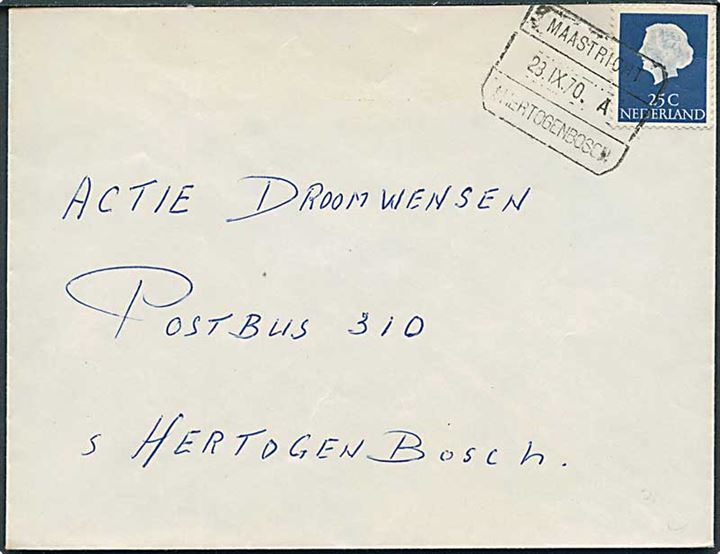 25 c. Juliane på brev fra Maastricht annulleret med bureaustempel Maastricht - s/Hertogenbosch d. 28.9.1970 til s/Hertogenbosch.