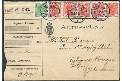 5 øre og 10 øre (5) Chr. X på adressebrev for pakke fra Gjerlev d. 16.9.1914 til pioner 179 ved 6. Ingeniør Kompagni, Feltpost, Kjøbenhavn. 
