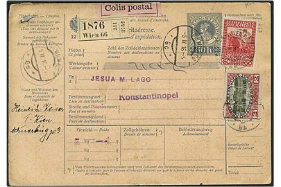 2,70 kronen på adressekort fra Wien, Østrig, d. 5.4.1916 til Konstantinope.