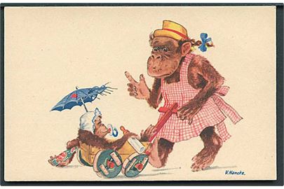 V. Hancke: Gorillaen kører tur med barnevognen. Hancke u/no.
